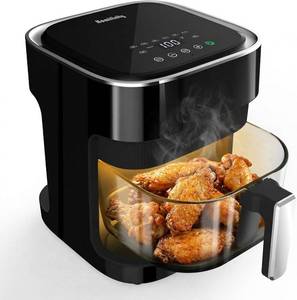 lot 131360 image: Glass Air Fryer 4.5 Qt, Non-Toxic Borosilicate Glass Basket with 360  View, Upgraded Food-Grade Stainless Steel Tray, 8-in-1 One-Touch Presets, Teflon-Free & Dishwasher Safe, Black