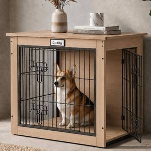 lot 131365 image: Dog Crate Furniture for SmallMedium Dog 28 Wooden Dog Crate Indoor, Dog Kennel End Table, Reversible Side Door, Double Lock, Heavy Duty Steel Mesh, Furniture Style Pet Cage, Escape Proof