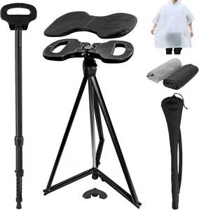 lot 131392 image: Walking Cane with Seat Adjustable Height 35-38.5 Capacity 330lbs Folding Cane Chair for Adults, Portable Seats for Seniors, Easy Carry Stick for Hiking Traveling Camping-Black