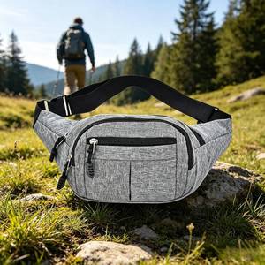 lot 231493 image: 1Pcs Grey Casual Oxford Fanny Pack, Waterproof Multi-Pocket Waist Belt Bag, Adjustable Strap Waist Pouch, Unisex Fanny Pack for Men Women, Running Travel Outdoor Sports Daily Commute Use