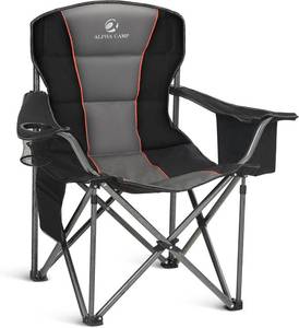 lot 231497 image: ALPHA CAMP Oversized Camping Chair 500 LBS Capacity Fully Padded Heavy Duty Lawn Chair for Heavy People, Fully Padded Portable Outdoor Chair with Cooler Bag for Camping, Fishing, Beach,1PC