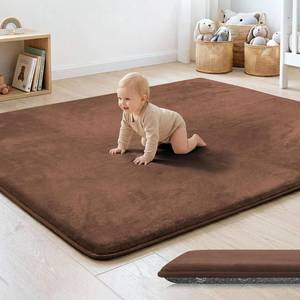 lot 231508 image: 1.3 Thick Baby Floor Play Mat 50x50, Basic Padded Foam Mat for Tummy Time Crawling, Non Slip Cushioned for Babies Toddlers Infants Kids (Brown)