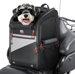 lot 231511 image: KEMIMOTO Motorcycle Dog Carrier Backpack for Small Dog & Cat Under 17 lbs, Anti-Escape Safety Clip, Padded Shoulder Straps Pet Carrier for Street Glide with Passenger Seat Touring Trike Models Can Ams