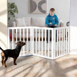 lot 231514 image: Dog Gate Indoor, Freestanding Dog Fence for The House, Doorways, Hallways,or Stairs,Pet Gate Foldable Wooden,Expandable 24 Height 3 Panels,White