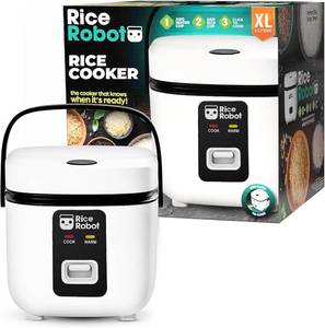 lot 231515 image: Rice Robot Rice Cooker   Family Size 4 Cup Uncooked (8 Cups Cooked) Electric Rice Maker  PFAS-Free Ceramic Nonstick  Includes Stainless Steel Steamer Tray and Accessories  As Seen on TV