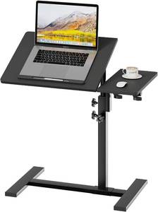 lot 231520 image: Height Adjustable C-Shaped Table with Removable Wheels, Mobile Sofa Snack Table with Tiltable Top, Adjustable Laptop Stand for Couch, Bedside Desk with Pen Slot, Black