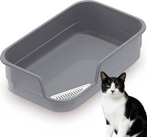 lot 231529 image: Vealind Extra Large Cat Litter Box High Sided and Low Entry Litter Tray for Senior and Big Cats 23.6 x15.7 x5.9 XL Deep High Back Kitty Litter Boxes for Indoor Cats