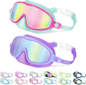 lot 231537 image: Vvinca 2 Pcs Kids Swim Goggles with Nose Cover, Swimming Diving Mask Wide View Anti Fog UV Anti Shattered Lens for Kids 3-5