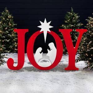 lot 231541 image: Best Choice Products 46in Outdoor JOY Christmas Nativity Decoration, 3 Piece Yard Decor Sign Holy Weather Resistant PVC Silhouette for Garden - RedWhite