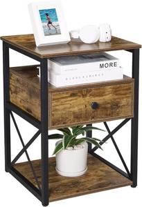 lot 231542 image: Giikin Nightstand, 3-Tier Side Table, End Table Cabinet with Drawer and Storage Shelf, Bedside Table for Living Room Bedroom Office, Rustic Brown