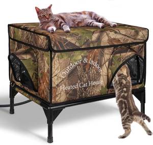 lot 331206 image: Heated Cat House for Outside, Upgrade Insulated & Weatherproof Heated Outdoor Cat House in Winter, Elevated Outdoor Feral Cat Shelter with Heating Pad for Stray Barn Cat (22 L x 16.5 W x 18 H)