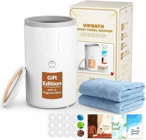 lot 331216 image: 20L Luxury Towel Warmer Gift-Ready Box, Dual Heat, 306090 Min Presets, Stainless Steel Interior, Tip-Over Auto Shut-Off, Includes 12 Fragrance Discs, Perfect Spa Gift for Home & Bathroom