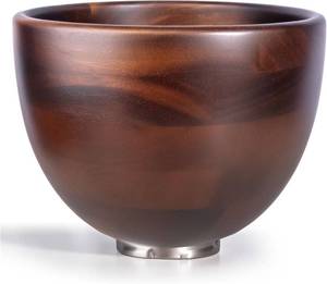 lot 331221 image: Premium Solid Walnut Wood Mixing Bowl Compatible with 4.5 & 5 QT Tilt-Head Models Natural Wooden Bowl with Stainless Steel Locking Base