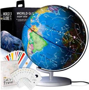 lot 331235 image: SMART WALLABY 9 Illuminated Educational Kids World Globe  STEM Flags & Countries Interactive Card Game. 3 in 1 Children Desktop Spinning Earth Political & Constellation Maps, LED Night Light Lamp