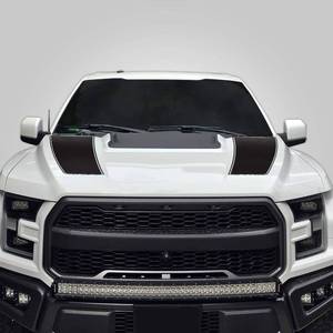 lot 331247 image: Hood Racing Stripe Graphics kit Vinyl Decal Wrap Compatible with Ford F-150 Raptor 2017-2021 - Matte Black