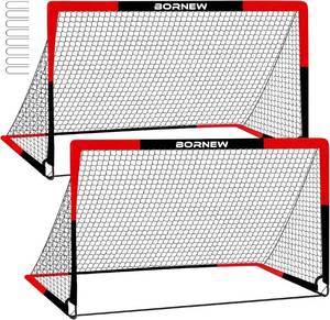 lot 431355 image: BORNEW 2 Pack Soccer Goal - Backyard & Indoor Soccer Goals for Kids, 7X5  6X4  4X3 ft Portable Pop Up Soccer Nets for Youth & Adult, Outdoor Games, Soccer Training Equipment Ages 3-16 Year Gift