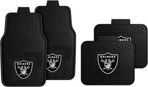 lot 431364 image: Fanmats Las Vegas Raiders Set of 4 Car Mats for Cars, SUV, Pickups - All Weather Technology Protection, Deep Reservoir Design, Universal Fit - 3D NFL Team Logo - 29 x 17 Front - 14 x 17 Rear Mat