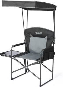 lot 431378 image: Retails for $106 Oversized Camping Chairs with Canopy Foldable Directors Chair with Side Table & Pockets Portable Adults Heavy Duty Outdoor Folding Chairs for Lawn, Beach, Picnic, Sports and Fishing, Supports 500lbs