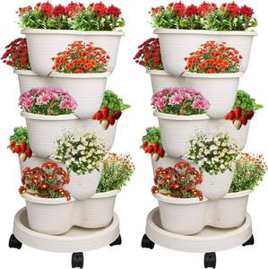 lot 431381 image: Hourleey Strawberry Planter, Stackable Gaden Tower for Flowers, Vegetables, Grow Your Own Herb Garden Vertical Oasis of Vegetables and Succulents (2 Pack 5 Tier)