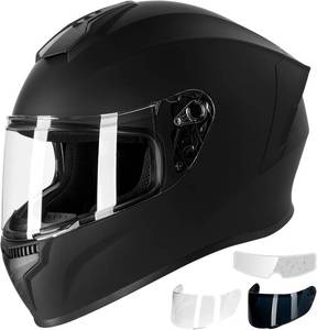 lot 431383 image: Favoto Full Face Motorcycle Helmet DOT Approved, Cascos para Motos Snowmobile Dirt Bike Helmet for Adults Men Women, Anti-Fog Film Included, Black, Large