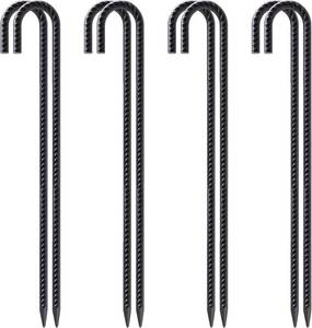 lot 431394 image: VVOKGO Rebar Stakes 24 Inch J Hook Heavy Duty Ground Anchors (8pcs), 38 Inch Diameter Metal Steel Extra Long Fence Stakes with Chisel Point End for Greenhouse, Gazebo, Carport, Camping Tents, Black