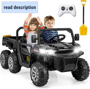 lot 211457 image: Retails for $400 OLAKIDS 24V 2 Seater Ride on Dump Truck, 4WD 6x6 Battery Powered Kids UTV with Remote Control, 4 x 90w Engine, Electric Dump Bed, Spring Suspension, Ride on Toys for Big Kids (Blue)