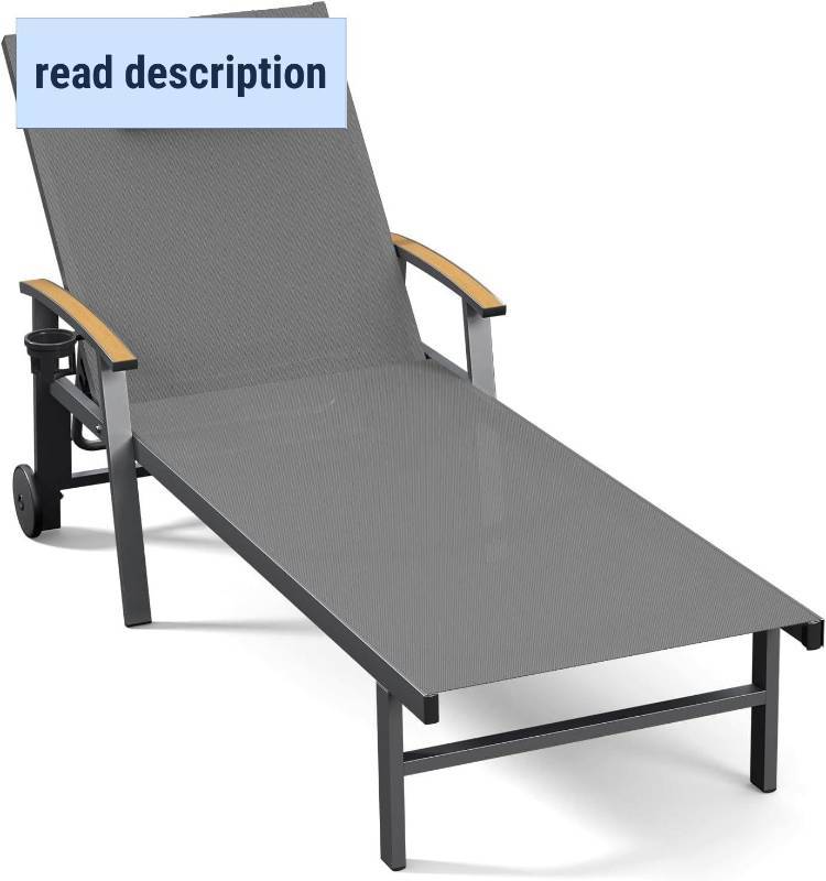 lot 361476 image: Retails for $114 Ciokea Outdoor Lounge Chair with Pillow, 5-Position Aluminum Chaise Lounge with Wheels & Armrests, 400 lbs Heavy Duty Patio Pool Chair for Deck, Backyard, Beach & Poolside, Grey