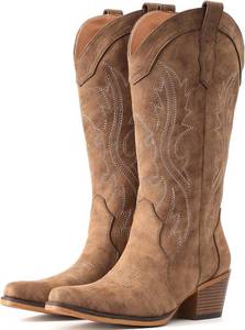 lot 142185 image: IUV Cowboy Boots For Women Western Cowgirl Boots with Chunky Heel Mid Calf Snip Toe Ideal for low insteps