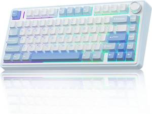 lot 142192 image: AULA F75 75% Wireless Mechanical Keyboard, Hot Swappable Creamy Keyboard, Pre-lubed Greywood Switches RGB Backlit Gaming Keyboards, 2.4GHzType-CBT5.0(Salt White Blue)