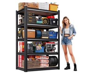 lot 142198 image: 71H-32W-14DGarage Shelving-5 Tier Garage Storage Shelves,Adjustable Heavy Duty Metal Shelving Unit and Storage Large Rack,Utility Steel Shelf For Warehouse Industrial Pantry Basement Organizers