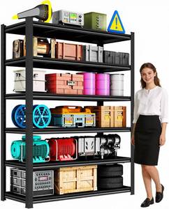 lot 242109 image: 78H Metal Garage Shelving, 6-Tier Heavy Duty Shelving Unit, Adjustable Garage Storage Shelves, Utility Rack Shelf for Industries, Warehouses, Basement, 78H36W16D