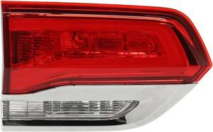 lot 242116 image: Taillight Assembly with Bulbs for 2014 2015 2016 2017 2018 2019 2020 Jeep Grand Cherokee (WK2) Replacement Tail Lamps Housing Accessory with Chrome Trim Red Lens OE Style Left Driver Inner Side (LH)