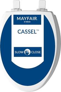 lot 242128 image: Mayfair Cassel Slow Close Toilet Seat, Easy Clean, Non Slip Premium Wood Seat, Easy Install, Made in USA, Elongated, White