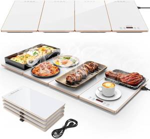 lot 242129 image: FEPPO Food Warmers for Parties Buffet   4-in-1 Electric Warming Tray for Food with 10 Temp Settings & Timer, 33x15 Glass Surface, Modular Buffet Hot Plates for Catering & Gatherings