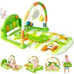 lot 342132 image: dearlomum Baby Play Mat Gym, Funny Play Piano Tummy Time Activity Mat with 5 Infant Sensory Toys, Music and Lights, Boy & Girl Gifts for Newborns 0 to 3 6 9 12 Months (Green)
