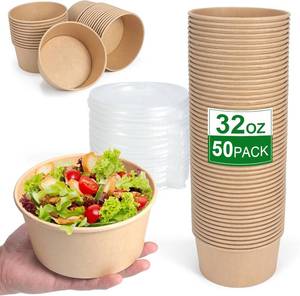 lot 442040 image: 50 Pcs 32 Oz disposable meal prep containers paper bowls with lids disposable soup bowls soup bowls disposable hotcold disposable salad bowls with lids