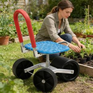 lot 442042 image: 360  Rotating Garden Kneeler and Seat, Adjustable Height Kneeling Bench, Heavy Duty Foldable Stool for Gardening (Supports 330lbs), Ergonomic Knee Pad & Tool Holder