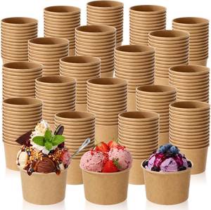 lot 442044 image: Zeyune 500 Pcs Kraft Brown Paper Ice Cream Cups and Sundae Bowls, 8 oz Disposable Dessert Cups Bulk for Frozen Yogurt, Snacks and Soup, Hot and Cold Food Cup for Parties