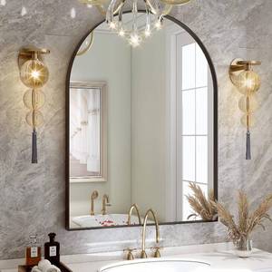 lot 442070 image: Arch Mirror, 24 x 36 Inch Black Arch Mirror for Wall, Black Metal Framed Bathroom Mirror, Black Vanity Mirror for Bathroom