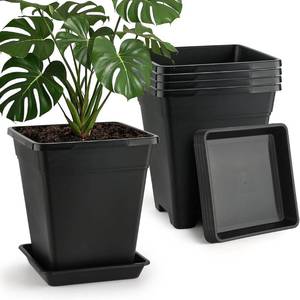 lot 152129 image: BTPLASTIK Plant Pots 10 Inch Set of 5, Large Square Plastic Planter with Drainage & Saucer, 5 Gallon Thick Outdoor Garden Pots Container for Outdoor Indoor, Flower Pots Planters