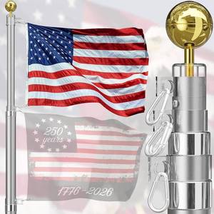 lot 152135 image: Heavy Duty 20FT Telescoping Flag Pole,Extra Thick Outside House In Ground with 3x5 American Flag,for Yard,Residential & Commerical,Sliver