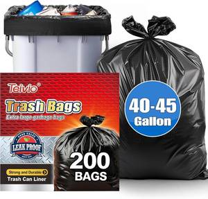 lot 152138 image: Teivio Black Large Trash Bags 40-45 Gallon 200 Count  Large Multipurpose  Fit 35,39,40,42,44,45 gallon Garbage Bin Liner  Kitchen  Lawn And Leaf Bags Outdoor Yard Waste Bag  Workshops Trash