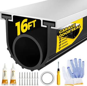 lot 152140 image: Holikme Garage Door Seal - Pre-drilled Aluminum Track Retainer Kit, Easy to Install, Durable UO Ring Combination Garage Door Weather Stripping Kit, Black16FT