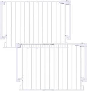 lot 152146 image: Retails for $116 Cumbor 2 Pack 29.2-43 No Bottom Bar Baby Gate for Stairs, 2-in-1 Auto Close Dog Gate Indoor, Hardware Mounted Pet Gate for Doorways with Large Walk Thru Door, Child-Proof Safety Gate for Kids (White)