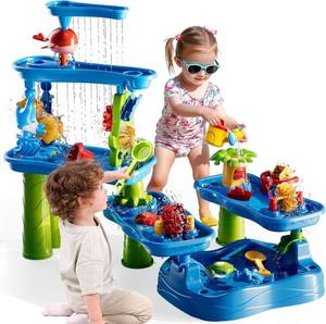 lot 152147 image: WATUDOU Water Table for Toddlers Kids 2 3 4 5 6 7 8, 5-Tier Sand Water Table with Rain Showers Pond, Kids Beach Summer Outdoor Sand and Water Sensory Table, Gifts for Kids Boys Girls Ages 3-5 4-8