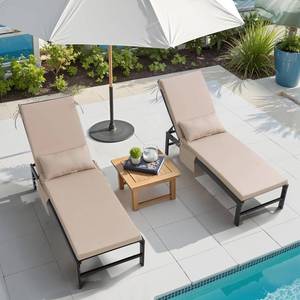 lot 152150 image: Outdoor Chaise Lounge Cushions with Head Pillow and Side Pockets, 3 Years Fade Resistant Water Resistant Lounge Chair Cushion, 72L x 21W, Set of 2, Beige