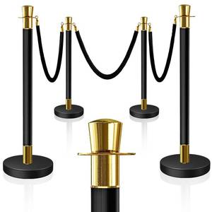 lot 152152 image: 4PCS Top Crown Decoration Black-Gold Stanchions Posts with 3PCS 5 ft Black Velvet Rope, Red Velvet Rope Stanchion Set Crowd Control Barriers, Stanchions and Velvet Ropes Red Carpet Poles for Party