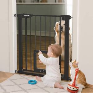 lot 251578 image: 30 Inch Tall Dog Gate with Cat Door, Adjustable Width (29.7-45.2 Inches) for Doorways, Hallways & Stairs, Pressure-Mounted Walk-Through Dog Gate with Auto-Close & Double Lock Safety Black