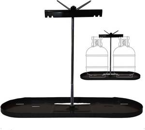 lot 251600 image: RV Dual Propane Tank Cylinder Rack for Camper and Travel Trailer for 20lb Tanks, All Parts Black for Bottom Tray, Vertical Bar, Securing LP Wing Nut, and Connecting Bar-All Parts Black