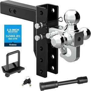 lot 251605 image: Adjustable Truck Trailer Hitch for 2.5 Inch Receiver, 6 Inch Adjustable Drop Hitch Ball Mount (1-78 x 2 x 2-516) with Hook(18,500 LBS GTW),Anti-Theft Pin Locks